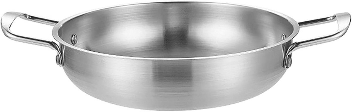 Koekenpan Dubbele Handgreep - Roestvrijstaal Frituurpan - Grote Porties Bereiden - Verdikt Materiaal Gelijkmatige Warmte - 31cm Diameter 1350ml - Zilverkleurig