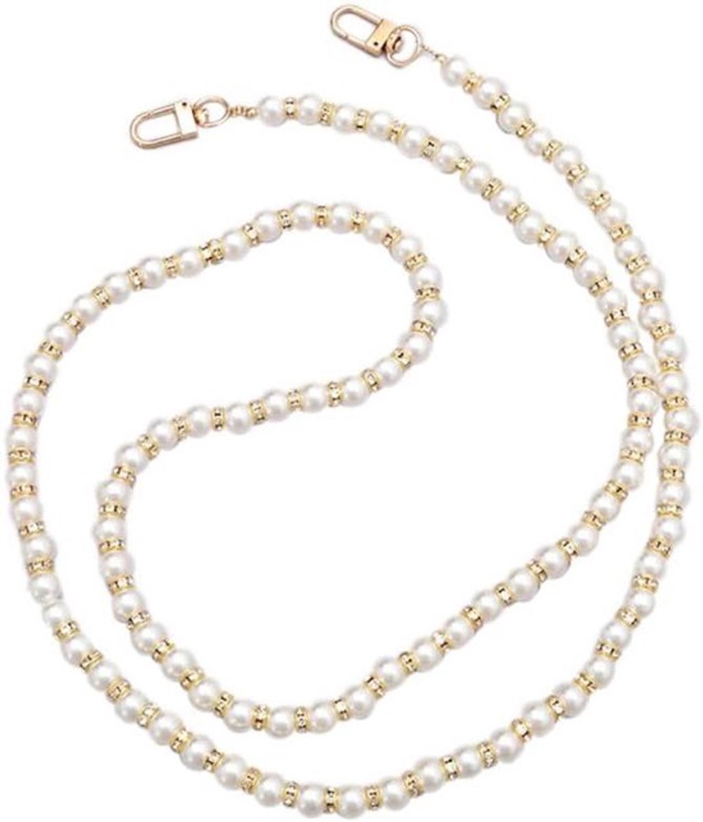Universele telefoonketting met parels - zakketting - telefoonkoord - sleutelband - mobiele telefoonketting - geschikt voor alle soorten smartphones - zwart.