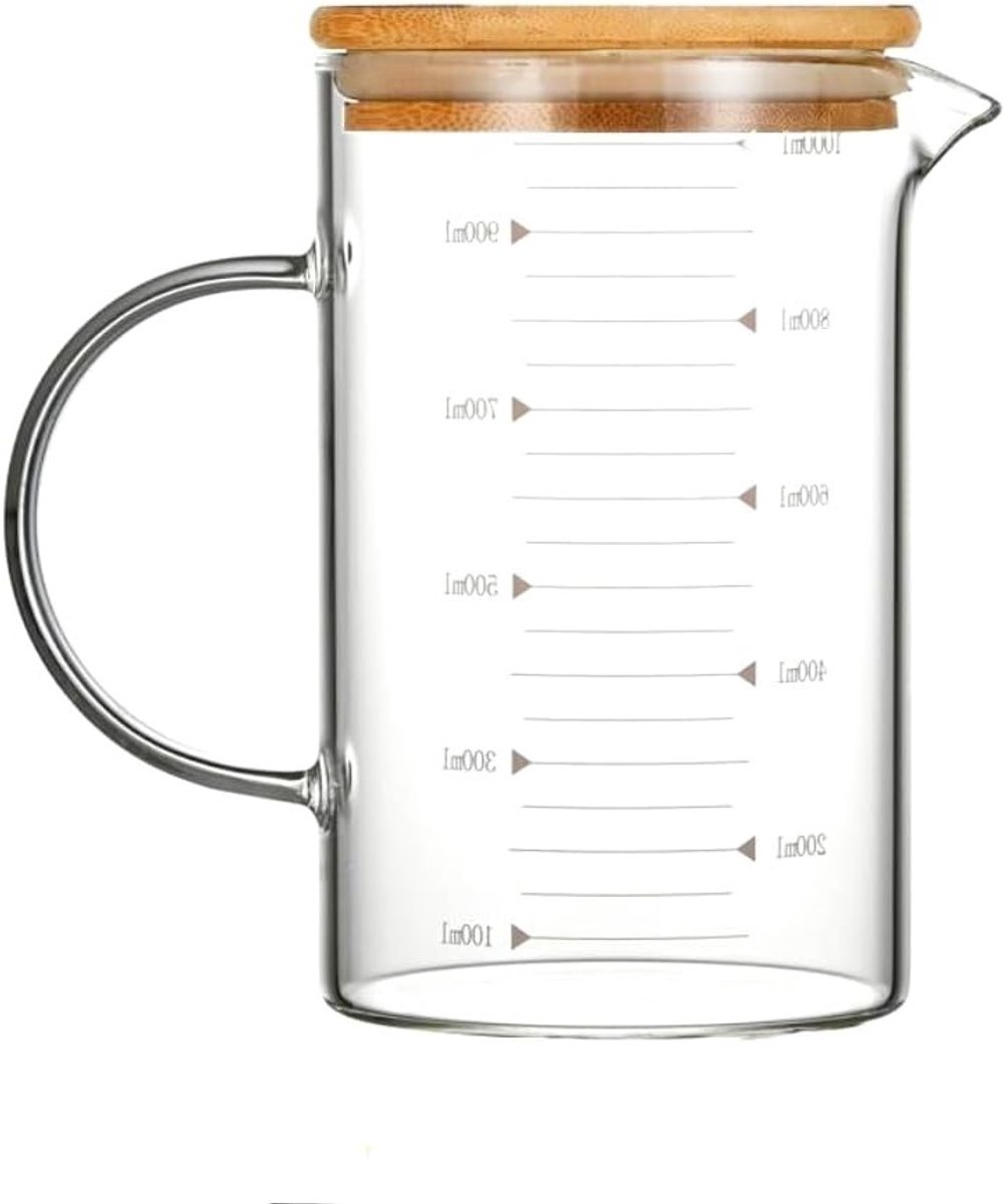 Grote Glazen Beker 500 ml met Bamboe Deksel - Hittebestendig Drinkglas met Hendel