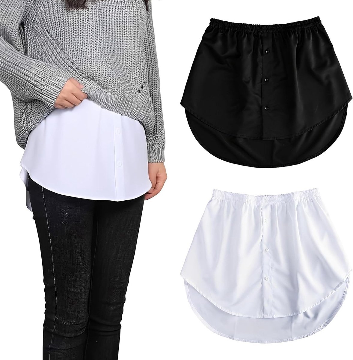 Elegante damesblouse en rok set in wit en zwart, maat M, perfect voor lente en zomer, mini onderrok inbegrepen