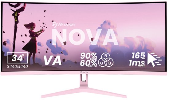 Arozzi Nova 34" Gaming Monitor - Curved - UWQHD VA - 165Hz - Roze