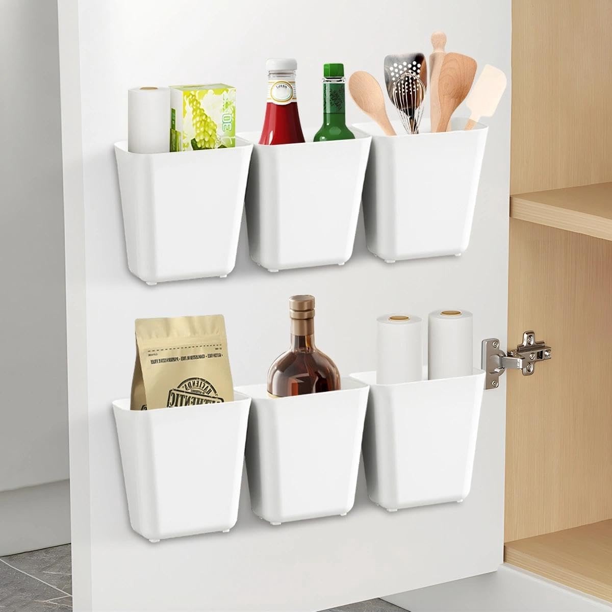 Zelfklevende Wandmontage Opbergdozen - 6 Stuks voor Keuken, Badkamer en Koelkast - Ideaal voor Kleine Items en Organisatie