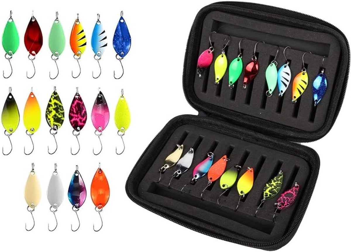 Complete Set van 16 Stuks Lepels voor Vissen - Multicolore Aas voor Forel, Baars en Snoek met 2.5g, 3.5g en 5g Lepels