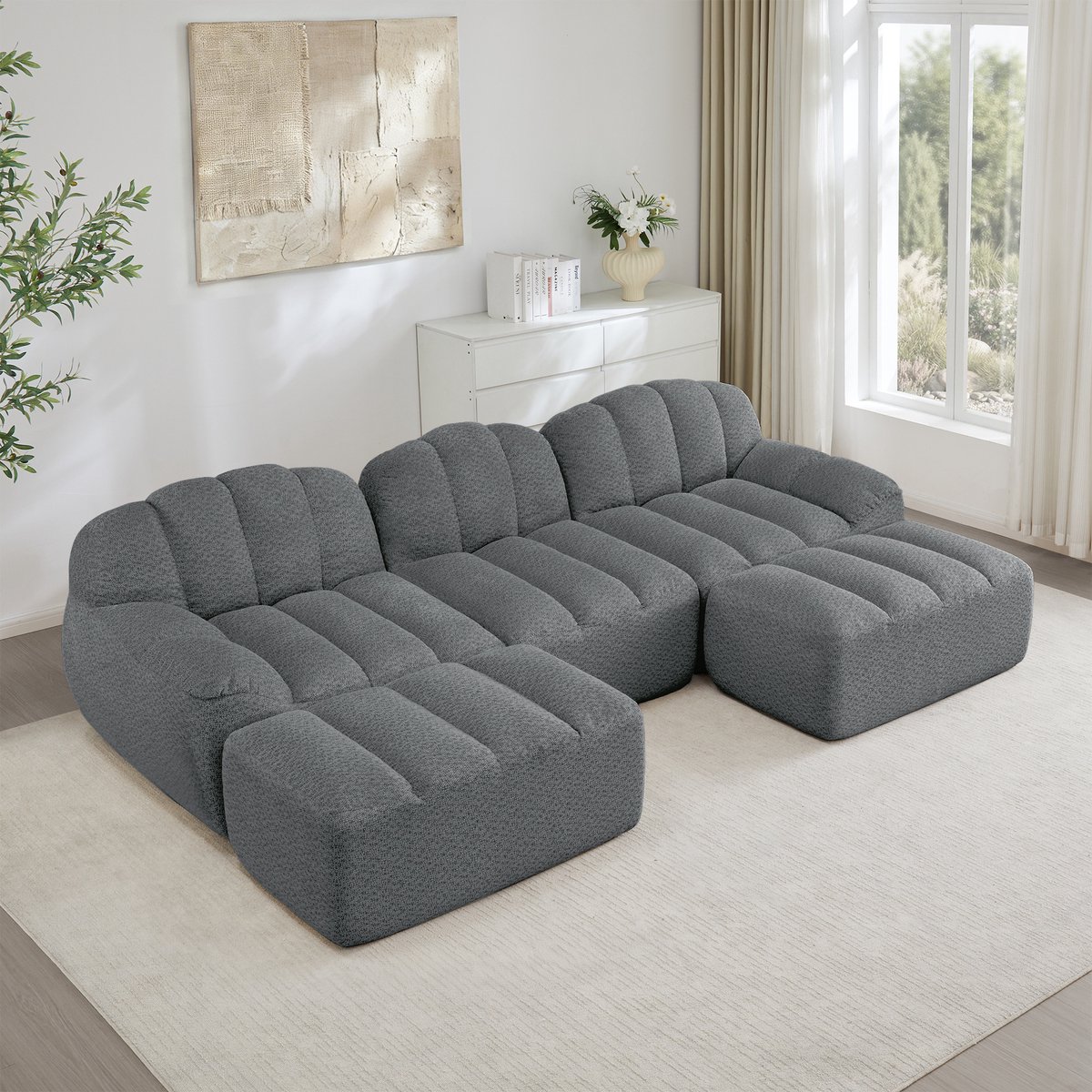 Wishdor Modulaire Hoekbank - U-Vorm Met 2 Hockers En Diepe Zitting - Modern - Voor Woonkam