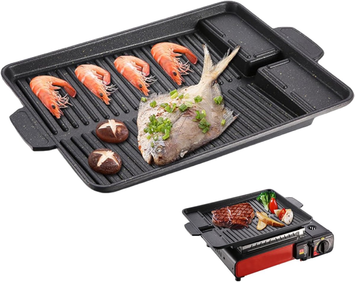 Grillplaat - BBQ Rack - Buiten Koken - Non-stick Gietijzer - 37x26cm - Zwart