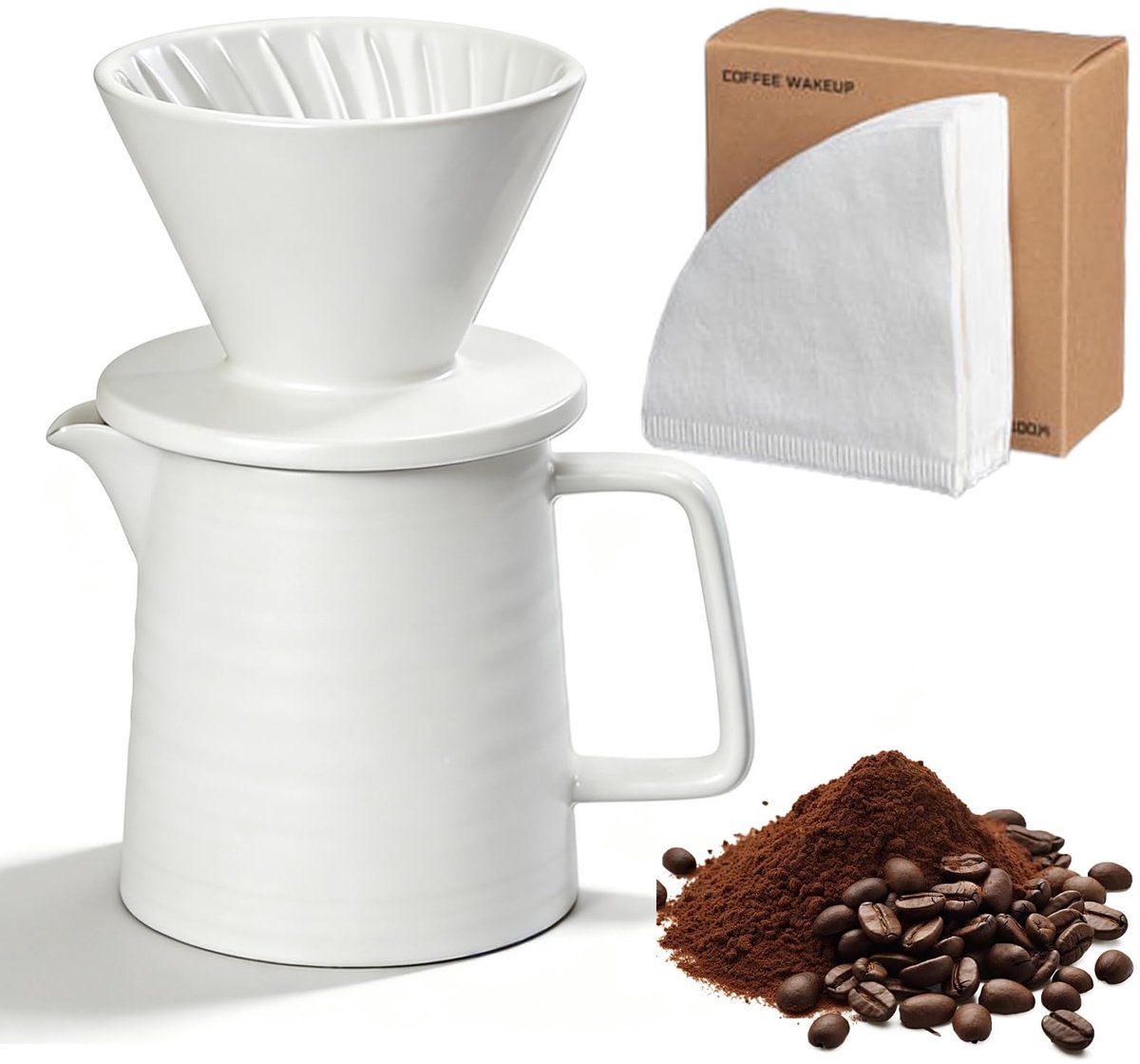 Dailygoods- Koffiezetapparaat 450 ml - Keramische Koffiedruppelaar - Porseleinen Koffiefilter - 100 Papieren Filters - Handmatige Koffiepot - BPA-vrij - Koffiemaker