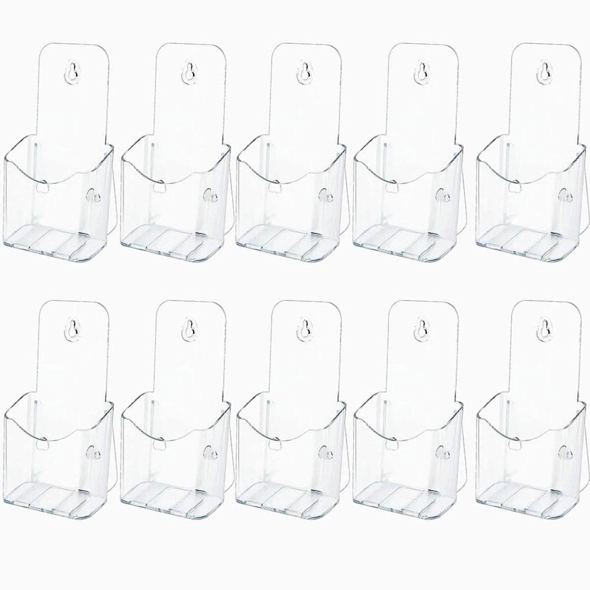 Dailygoods- Wandbrochurehouder A6 - 10 stuks - Antislip - Wandmontage - Dubbel gebruik - Doorzichtig kunststof - Creatief ontwerp met afgeronde randen - Brochurehouder