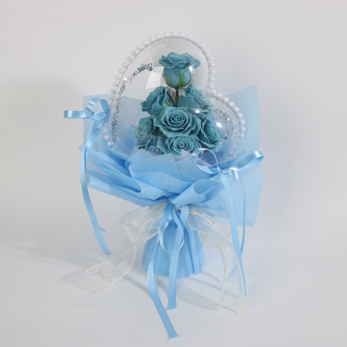 La Roselle Amsterdam Hartvormig Rozen boeket met Transparante Ballon – Blauwe Kunstrozen Cadeau voor Haar en Hem – Luxe Decoratief Geschenk