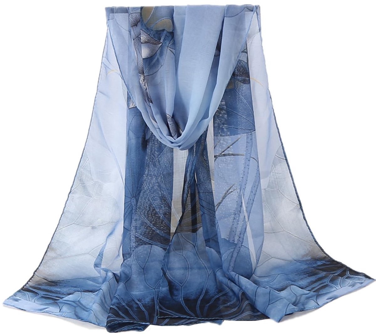 Dailygoods- Sjaal Lichtgewicht Chiffon - Bloemenprint - Lange Sjaal - Multi-use - Decoratie - Afmetingen 150 x 48 cm - Sjaaltje
