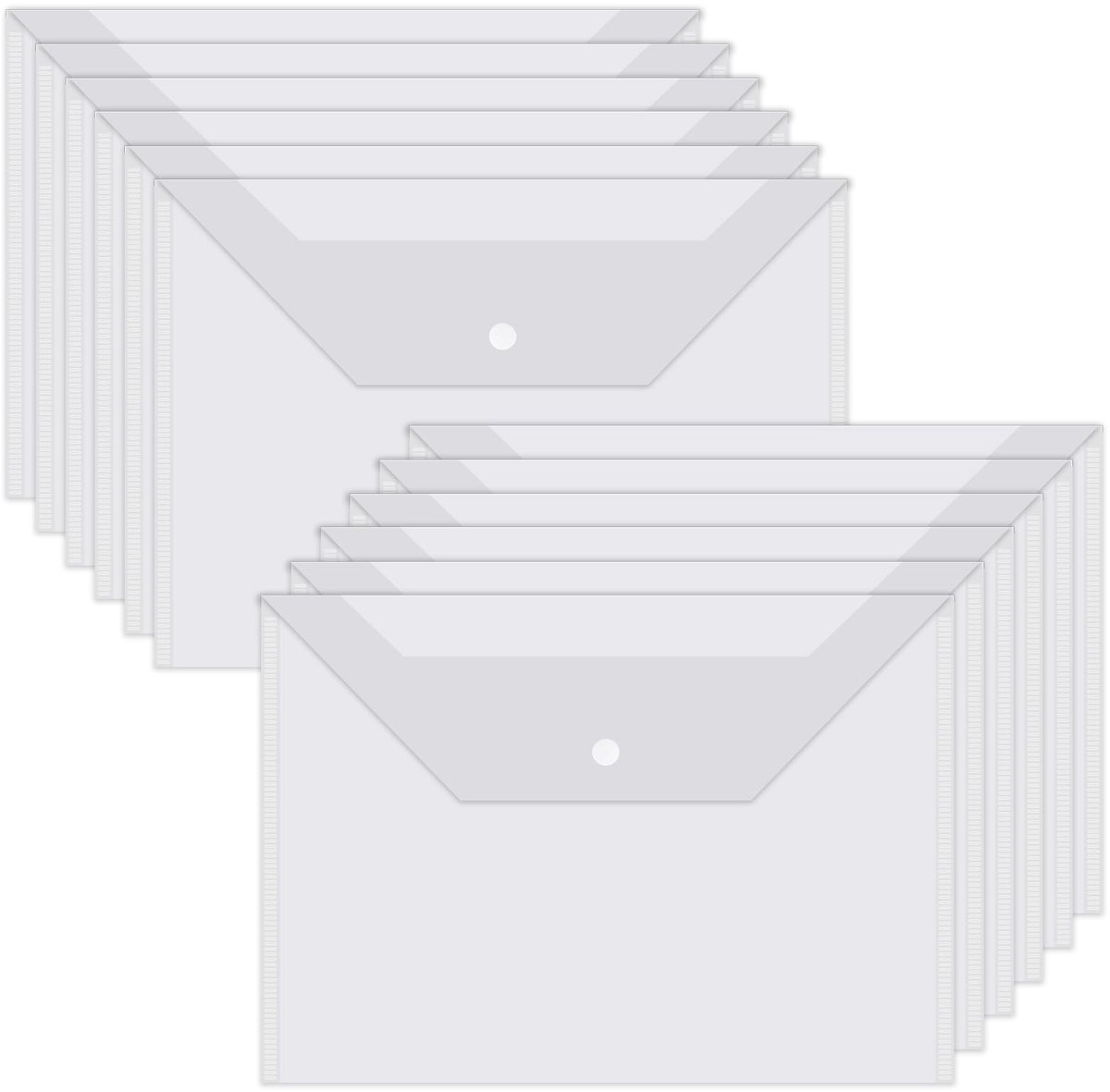 Dailygoods- Documentenvakken A5 - 12 Stuks - Transparante Omslagmap - Enveloppen met Drukknop - Waterdicht - Scheurvast - Flexibel Materiaal - Opbergmap