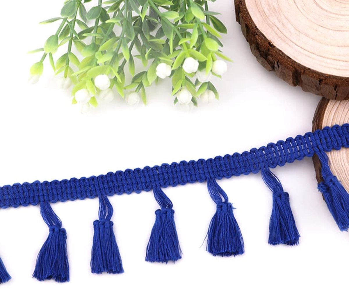 Dailygoods- Kwastlint 4 cm - Decoratief Kwastpunt - Polyester - 5 Yards - Koningsblauw - Voor Naaien en Decoreren - Franje