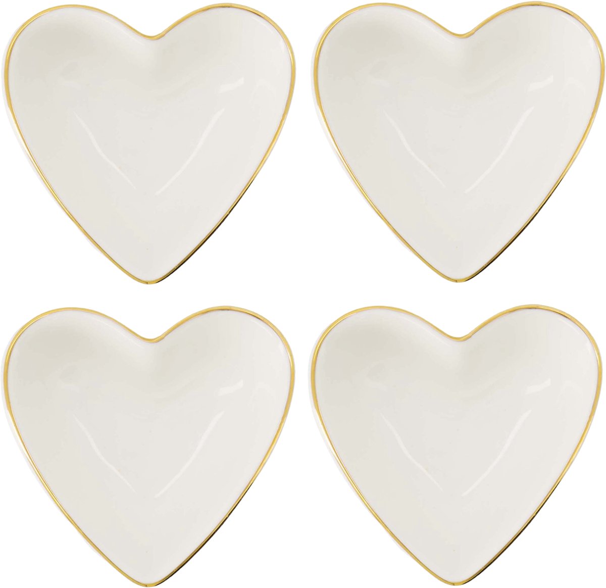 Zusss Set Van 4 Dipschaaltjes Hartje Keramiek Wit / Goud