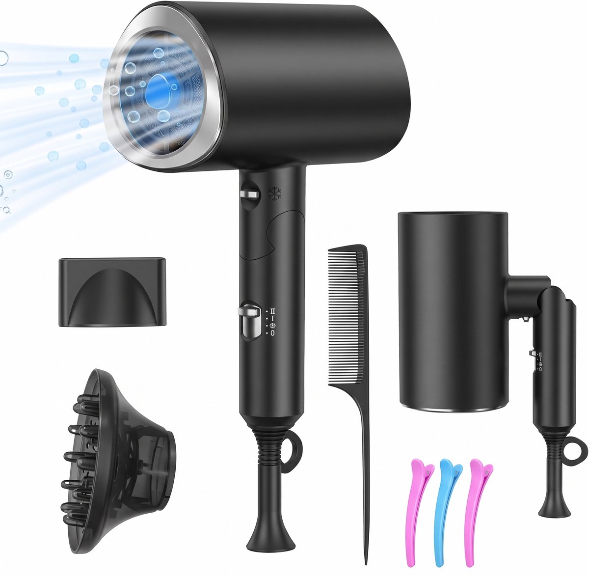 Fokelyi Föhn met Diffuser - Ionische Haardroger - Ionische Haardroger - 1800W - Coolshot - 3 Standen - 3 Warmtestanden - Haarföhn - Sneldrogend & Anti-Pluis