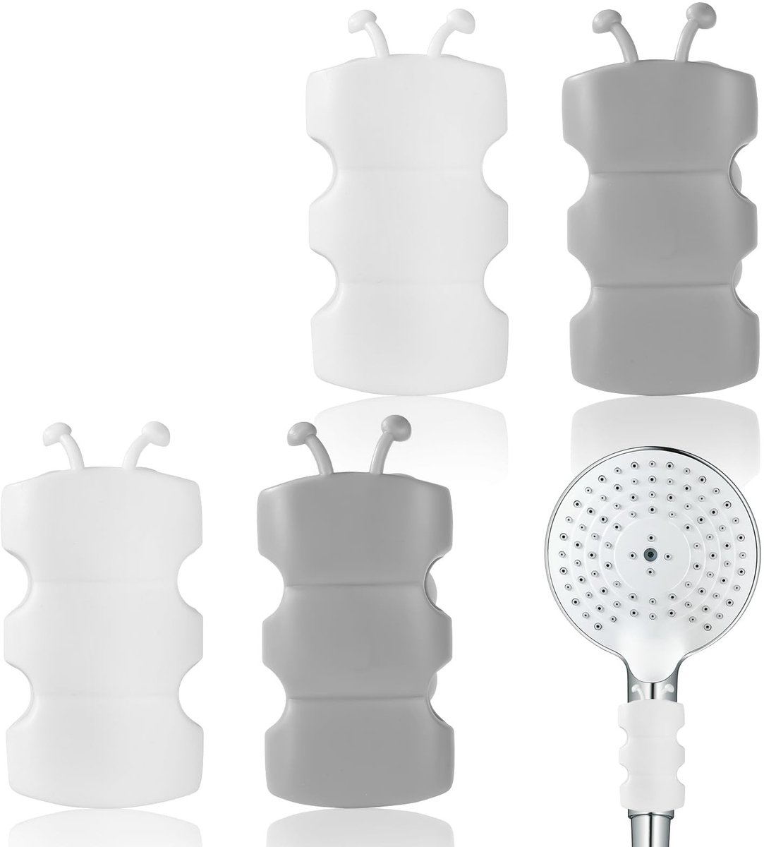 Dailygoods- Douchekophouder Siliconen - Douchekophouder met Zuignap - Verplaatsbare Douchekopbeugel - Set van 4 - 7,5 x 4 x 3 cm - Grijs/Wit