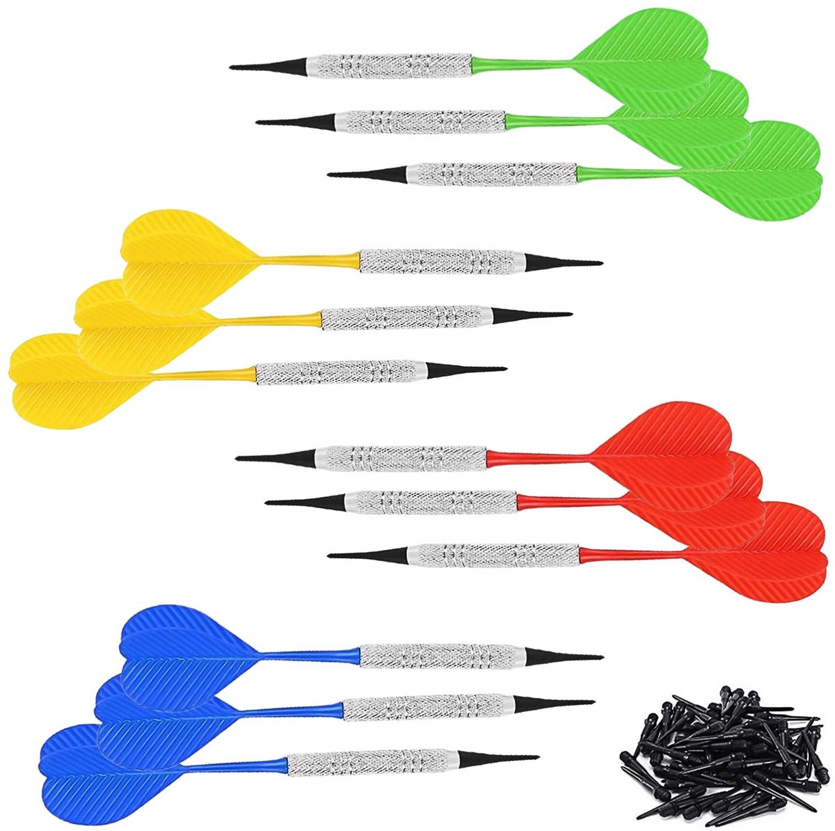 Dailygoods- Dartpijlen 12-delig - Kunststof Punten - 13,4 Gram - 36 Verwisselbare Dartkoppen - Geschikt voor Beginners/Gevorderden - Duurzaam Materiaal - Darts