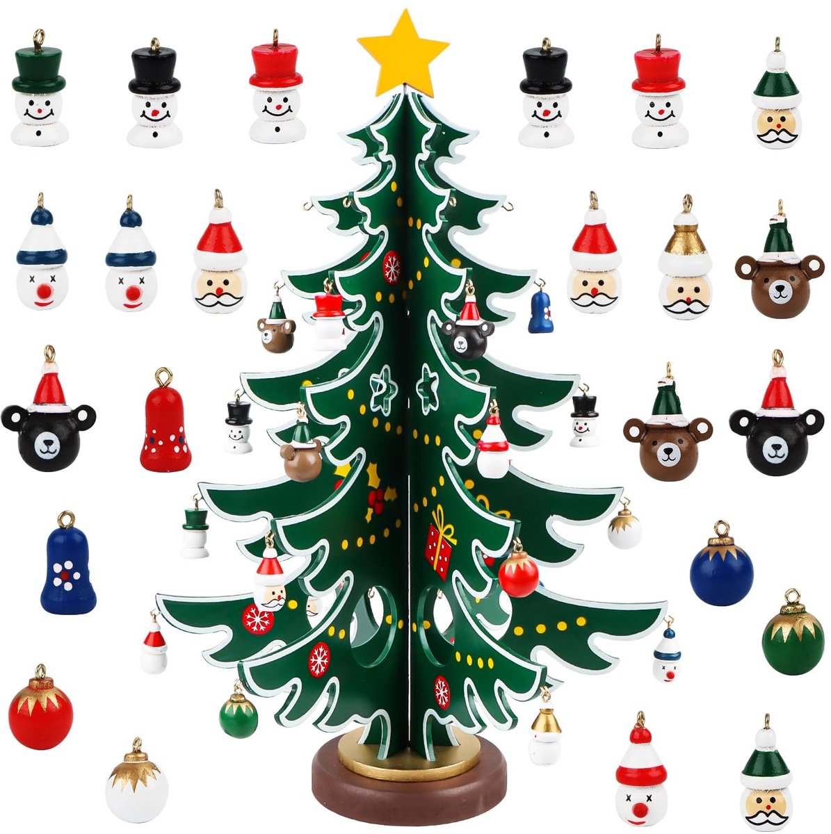 Dailygoods- Adventskalender 2025 met 24 speelgoed - Aftelkalender voor kinderen - Houten kerstboom - Decoratie - Speelgoed voor jongens/meisjes