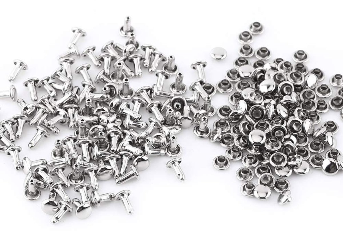 Dailygoods- Klinknagels Dubbele Kap - 6 x 8 mm - 100 Stuks - Hoogwaardig Ijzer - Geschikt voor Lederbewerking - Eenvoudig te Gebruiken - Decoratieve Nagels