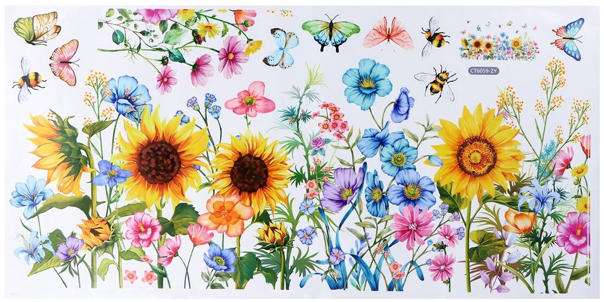 Dailygoods- Raamstickers - Multicolor - Bloemen/Vlinders - Decoratief - Antistatisch Vinyl - Geschikt voor Ramen/Deuren - Decoratiestickers