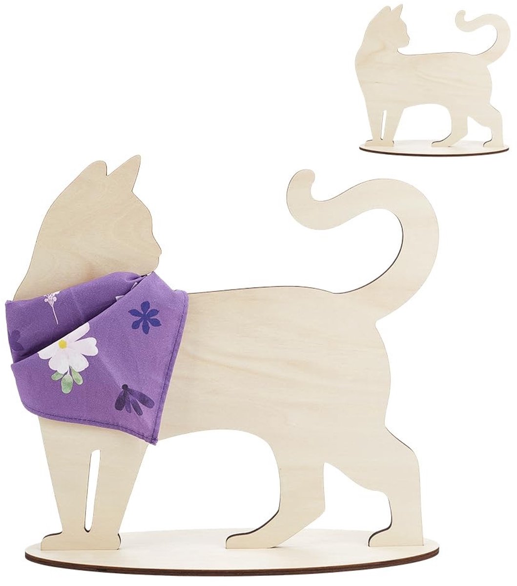 Dailygoods- Kat Displaystandaard Houten - Multifunctionele Sjaal/Halsband Houder - Decoratie voor Dierenwinkel/Huis - 30 x 10 x 26,9 cm - Uniek Kattenvormontwerp - Dierenstandaard