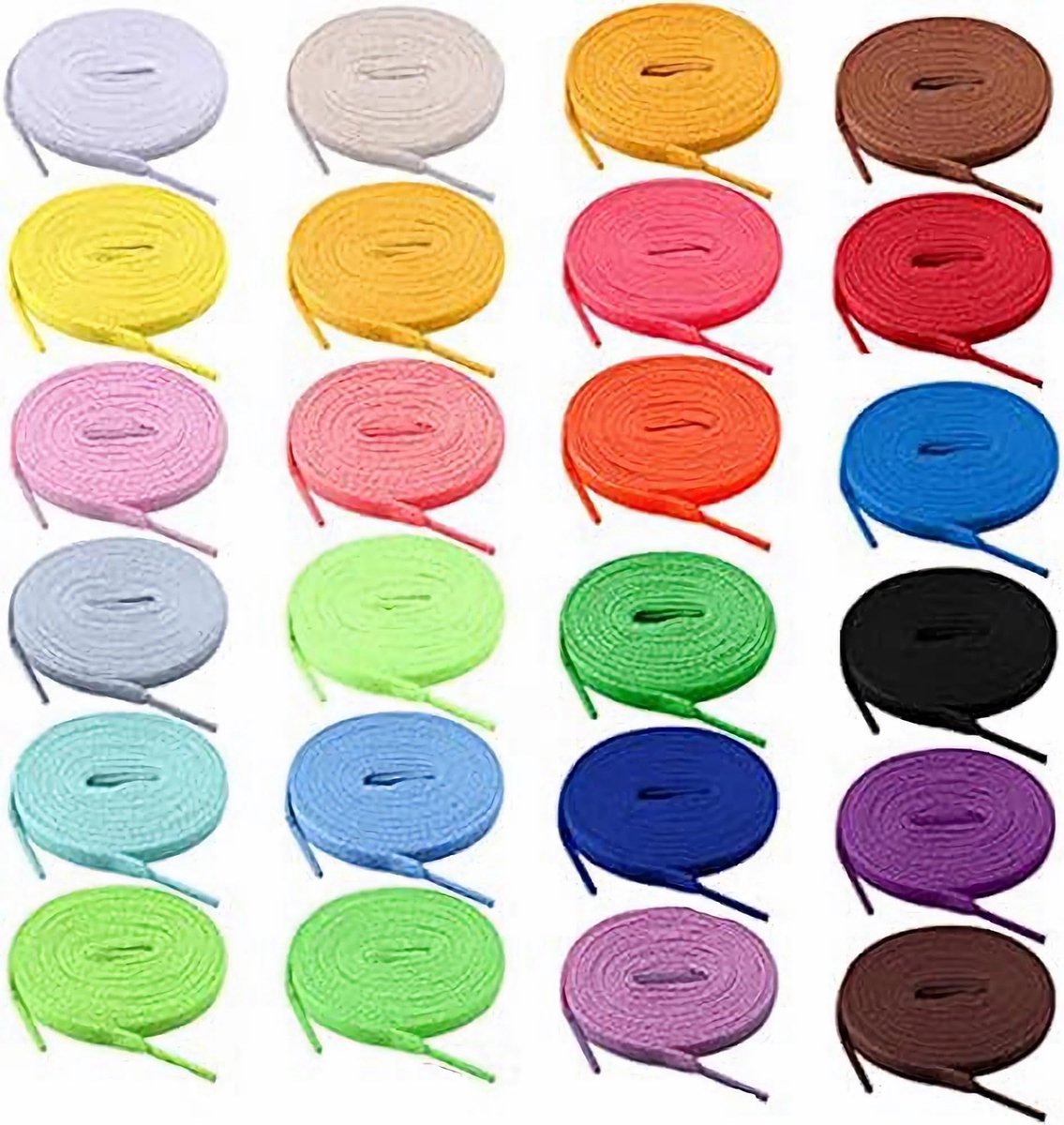 Dailygoods- Schoenveters 24 Paar - Platte Veters - 120 cm - Meerkleurig - Elastische Veters - Duurzaam Polyester/Nylon - Schoenlussen