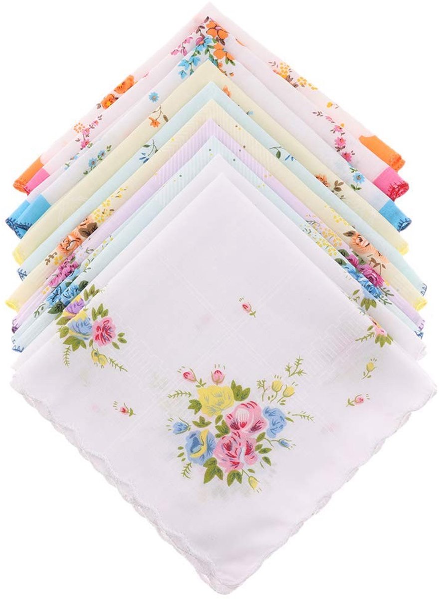 Dailygoods- Zakdoeken Set van 10 - Ademend - Sneldrogend - Katoenen - Elegante Patronen - Huidvriendelijk - Vierkante Vorm - Sjaal