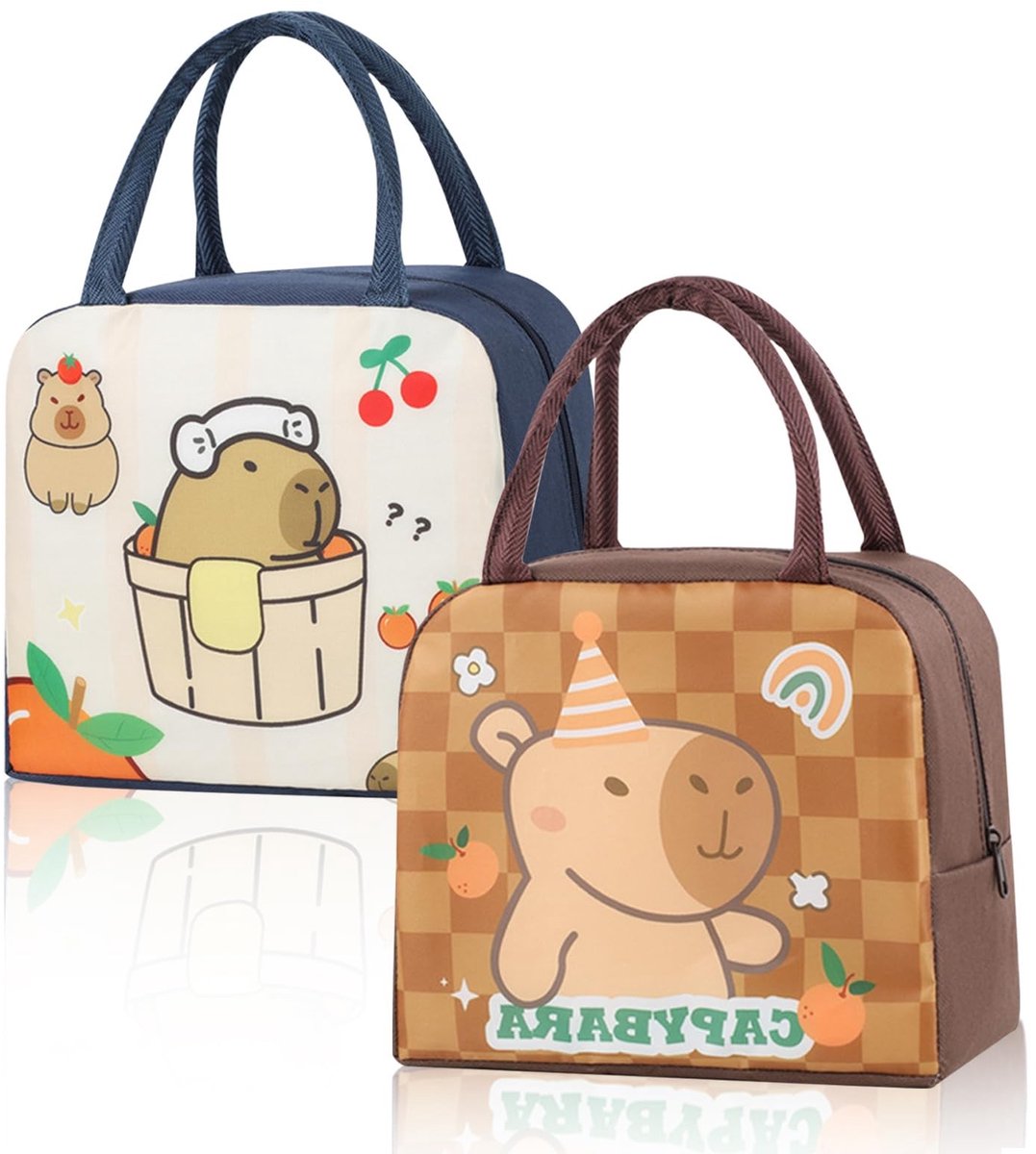 Dailygoods- Thermotassen 2 stuks - Isothermische Tas - Lunchtas - Koeltas - Oxford-stof - Grappige Capibara-print - 23 x 19 x 13 cm