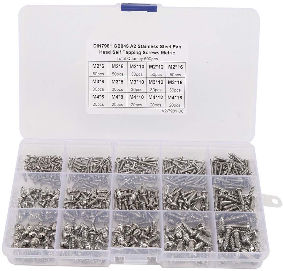 Dailygoods- Schroefset 500-delig - Roestvrij Staal - Corrosiebestendig - M2/M3/M4 Assortiment - Herbruikbare Container - Duurzaam in Gebruik - Schroeven