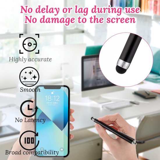 Dailygoods- Styluspen Universeel - 10x Styluspennen - Aluminiumlegering/Siliconen - Voor Touchscreens - Gevoelig Schrijven - 11x1,3cm - Touchscreenpen — afbeelding 5