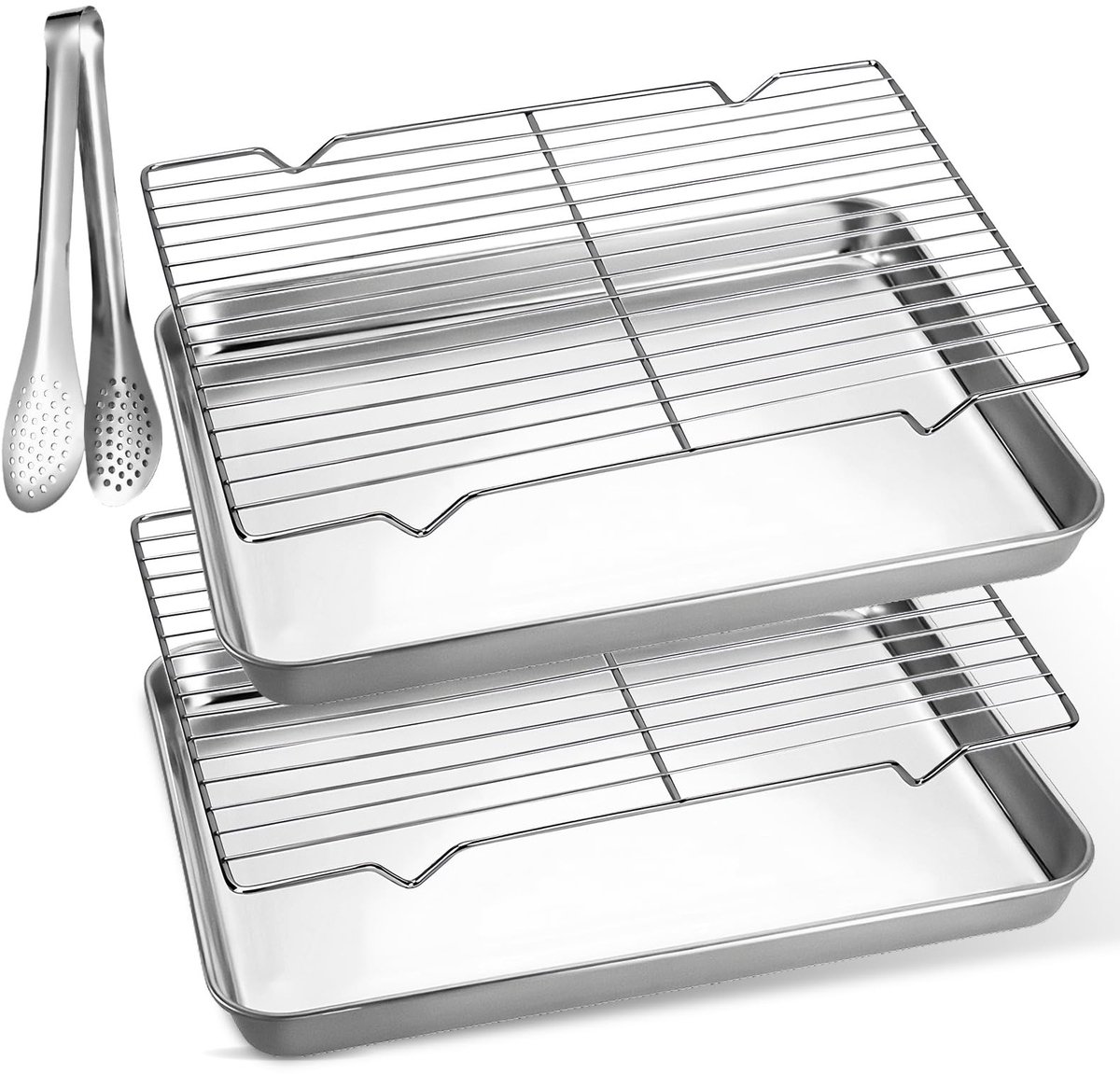 Dailygoods- Bakplaat met Afkoelrooster - Ovenplaat - Taartplaat - Roestvrij Stalen - 2 Stuks - 26 x 20 x 2,7 cm - Voedselklemmen Inbegrepen