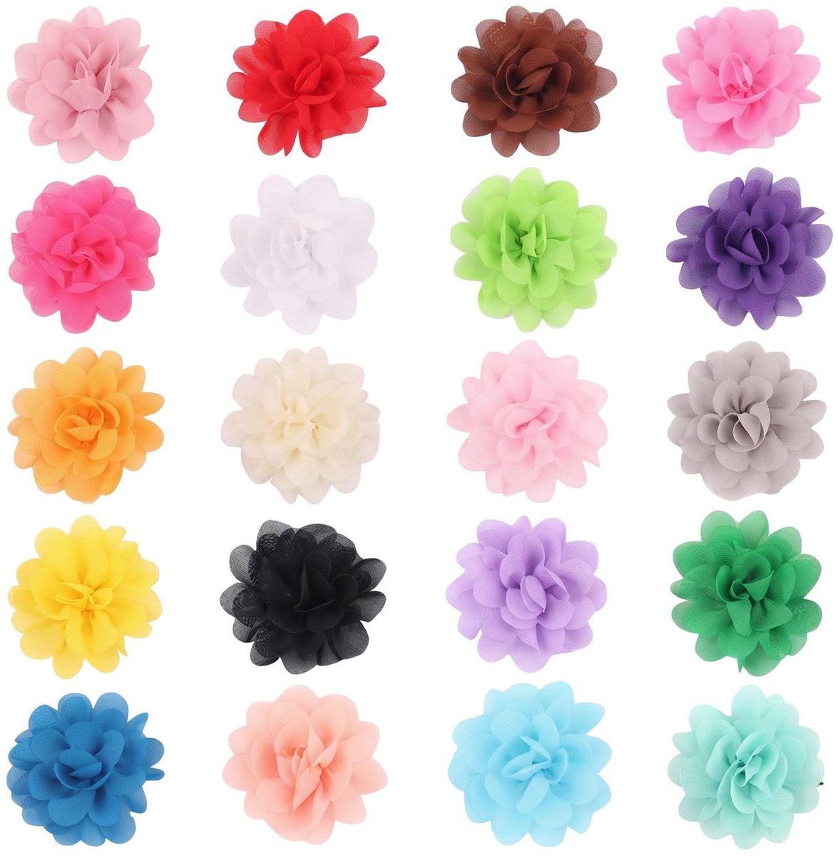 Dailygoods- Haarspeldjes 20 Stuks - Chiffon Bloem Haaraccessoires - Antislip Haarclips - Meisjes Peuters - Gemengde Kleuren - 5cm x 5cm