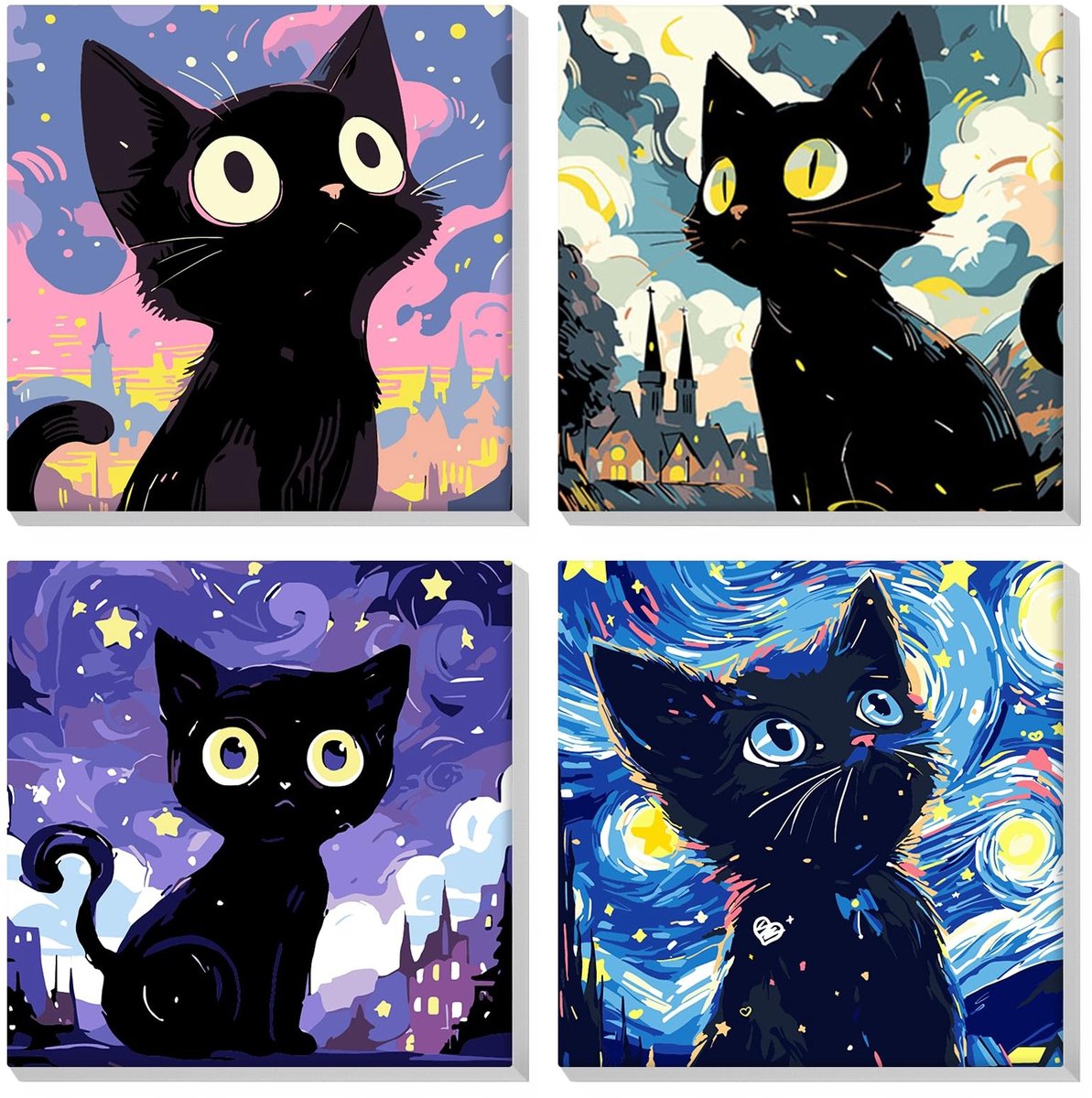Dailygoods- Verf op Nummer 4-Pack - Acrylverf - Canvas met Frame - Doe-Het-Zelf Schilderij - Beginners - Creatieve Hobby - Schilderkit