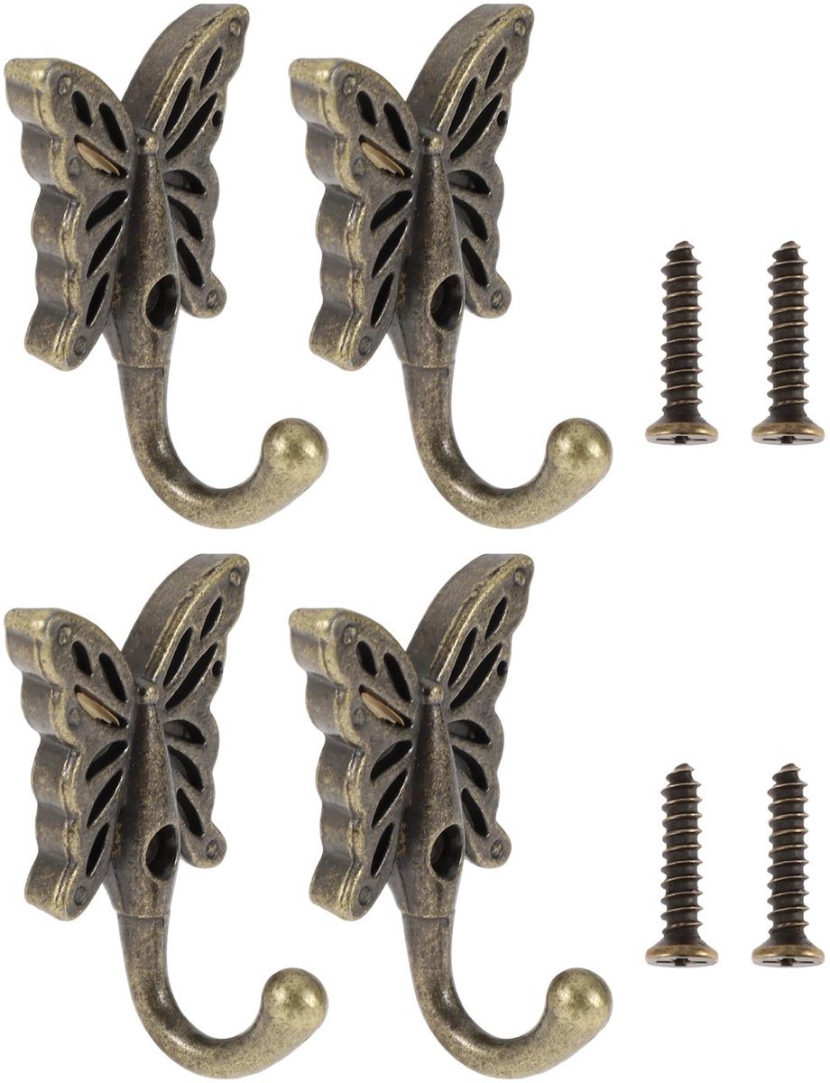 Dailygoods- Kledinghaken 4 Stuks - Vintage Wandhaken - Deurhaken - Mantelhaken - Hoedhaken - Robuuste Zinklegering - Compact Design