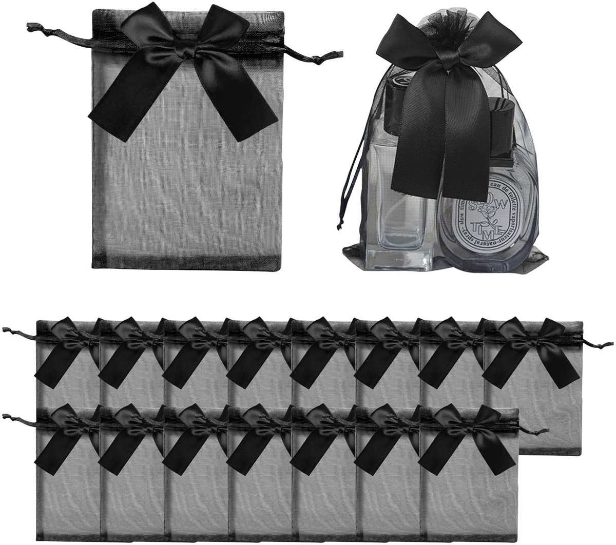 Dailygoods- Organza zakjes 15 stuks - 10 x 15 cm - Zwart - Geschenktas - Sieradenzakje - Snoepzakje - Duurzaam en herbruikbaar - Geschenkzakjes