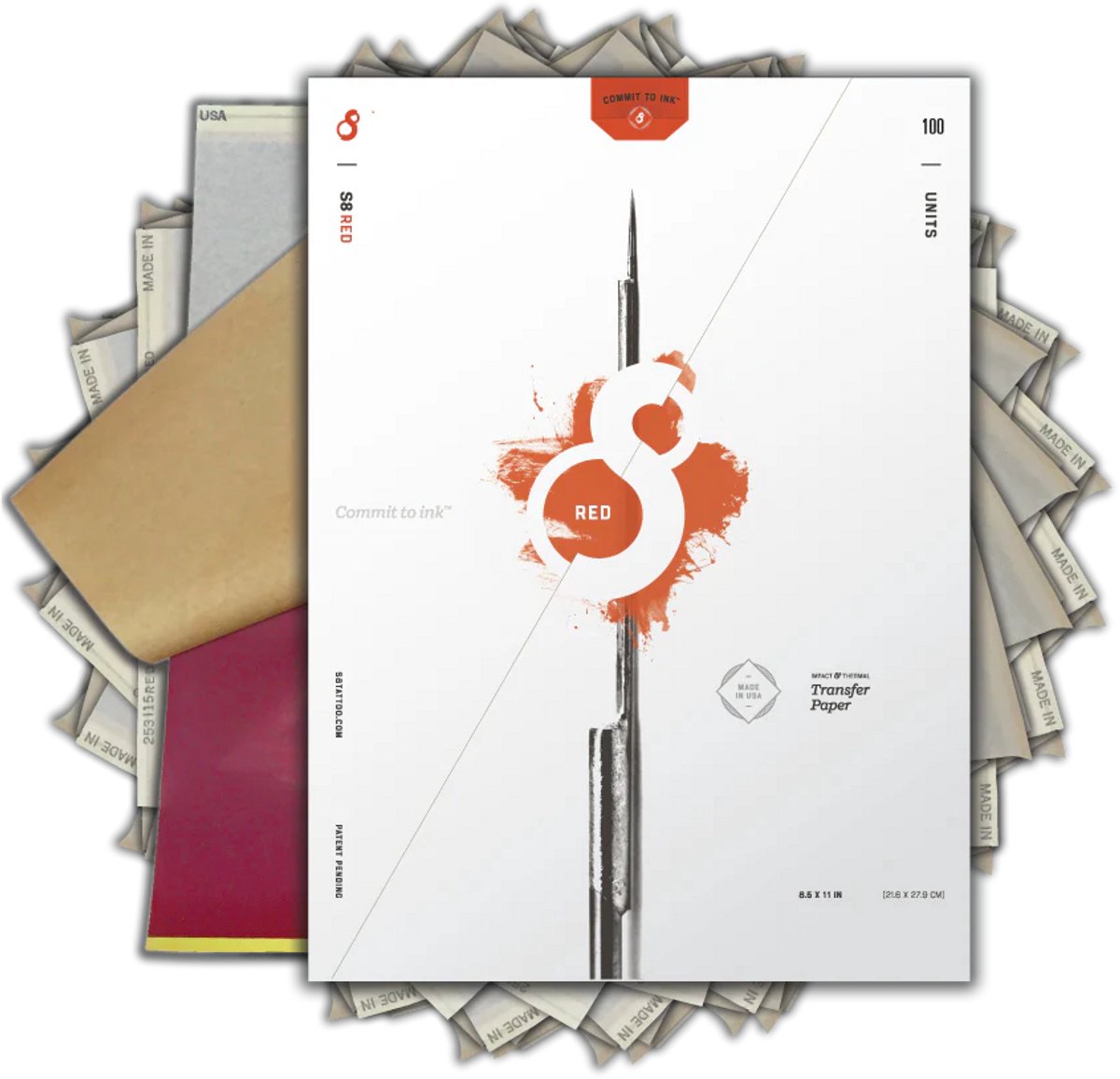 S8 Red Tattoo Stencil Paper - A4 Thermofax printer, Impact paper, and Freehand ready - 100 ct - Rode stencil papier