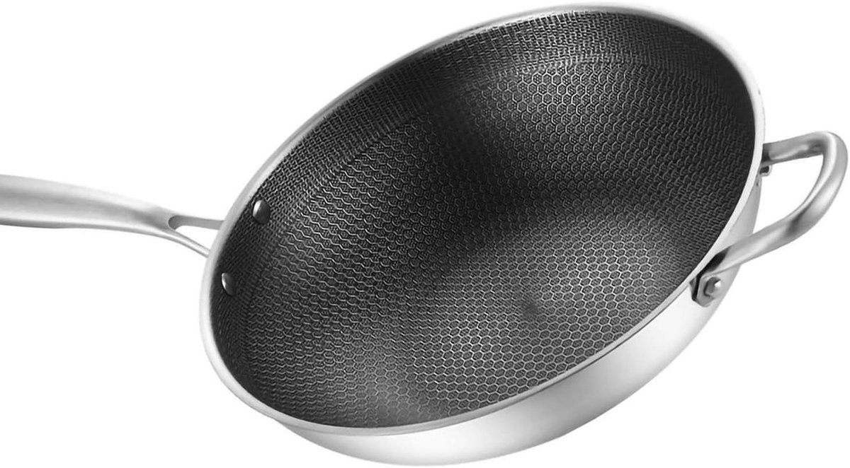 Roestvrijstalen Wok - Honingraatpan - Veelzijdig Koken - Chemisch Vrij - 32 cm - Zilver