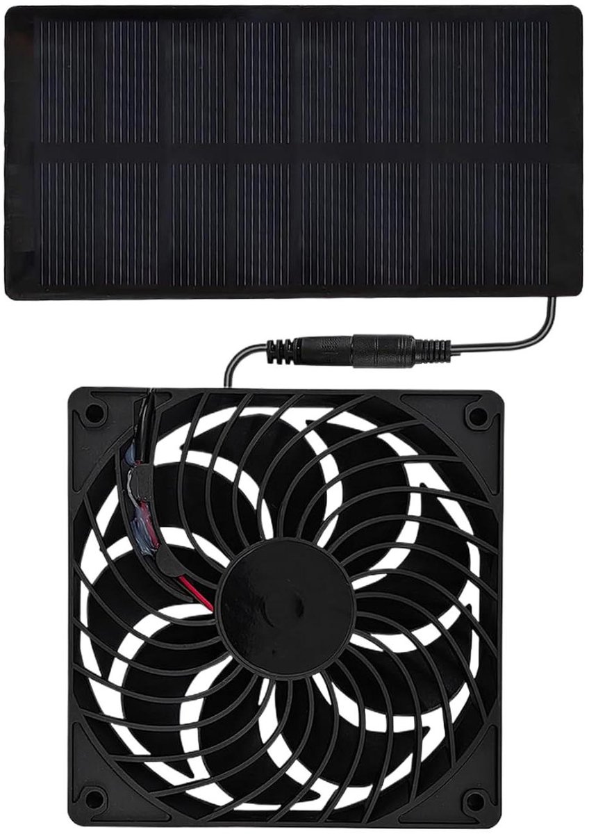 Zonne Ventilator - Kas Koeler - Luchtstroom Verbeteren - Nul Stroomverbruik - 3000 RPM - Zwart