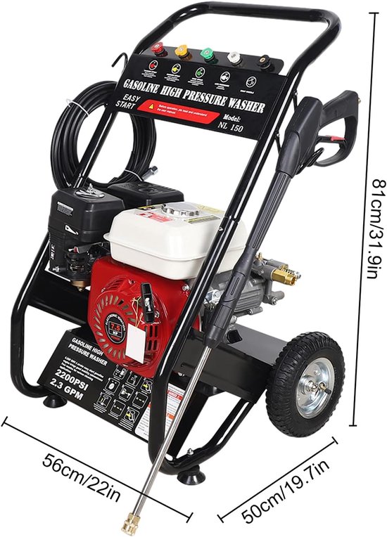 Hogedrukreiniger - Krachtige Reiniger - Buiten Reinigen - 7.5 PK Motor - 2200 PSI - Zwart Rood — afbeelding 5