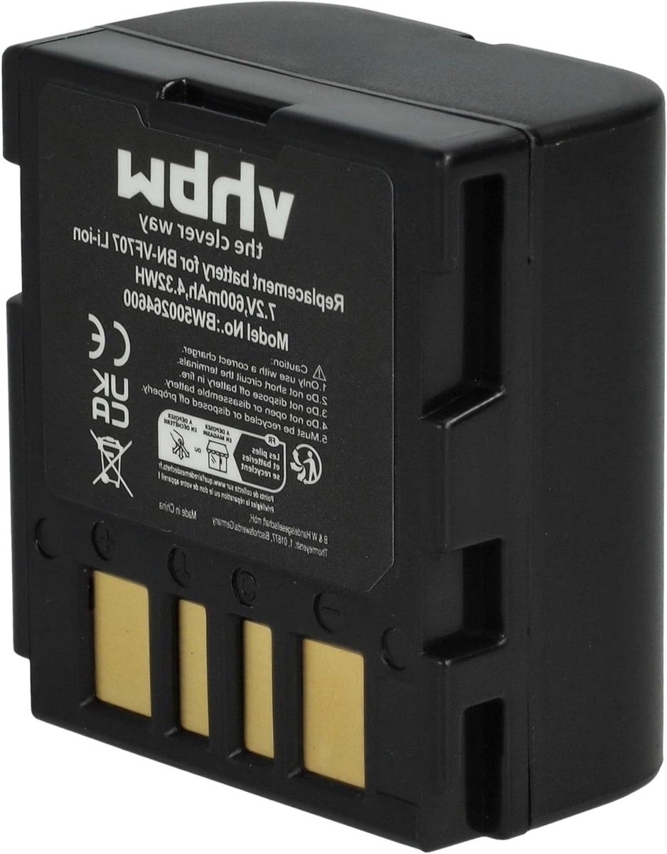 Camera accu - Videocamera batterij - Opnemen van video - Oplaadbaar - 600 mAh - Zwart