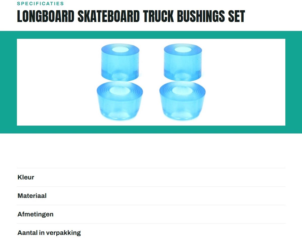 Dailygoods- Bushings Set 8 Stuks - 92A Skateboard Boven/Onderbussen - Conische/Cilindrische Bussen - Geschikt voor Longboard/Skateboard - Duurzaam PU Materiaal - Skateboardbussen