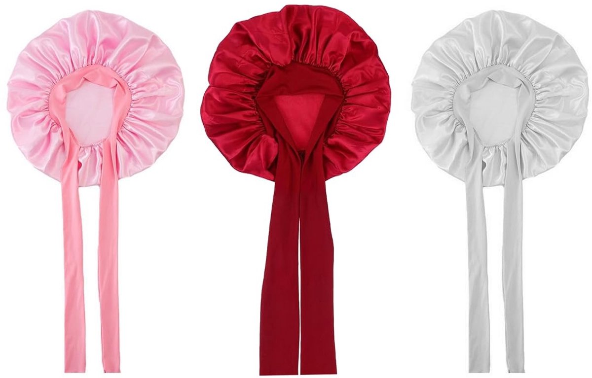 Dailygoods- Slaapmuts Satijn - 3 Stuks - Haarband voor het Slapengaan - Strikband - Opvouwbaar - Geschikt voor Dames - Perfect Cadeau
