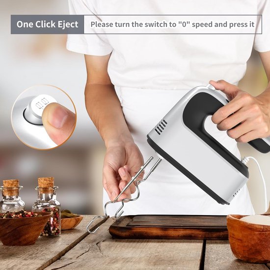 Digitale Handmixer - Keukenmixer Accessoires - Bakken en Mixen - 9 Snelheden Digitale Scherm - 400 Watt - Zilver Zwart — afbeelding 4