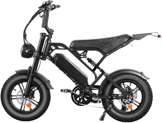 Ebikekopen.com Fatbike V20 Mini - Rijklaar - Nieuwste Model - Hydraulische remmen - 2026/2027 Model - Incl. Slot - Telefoonhouder - Alarmsysteem - Achterrekje - Voetensteuntje - Met Accessoires - Ebike - Elektrische Fiets - QMwheel van Ebikekopen.com — afbeelding 2