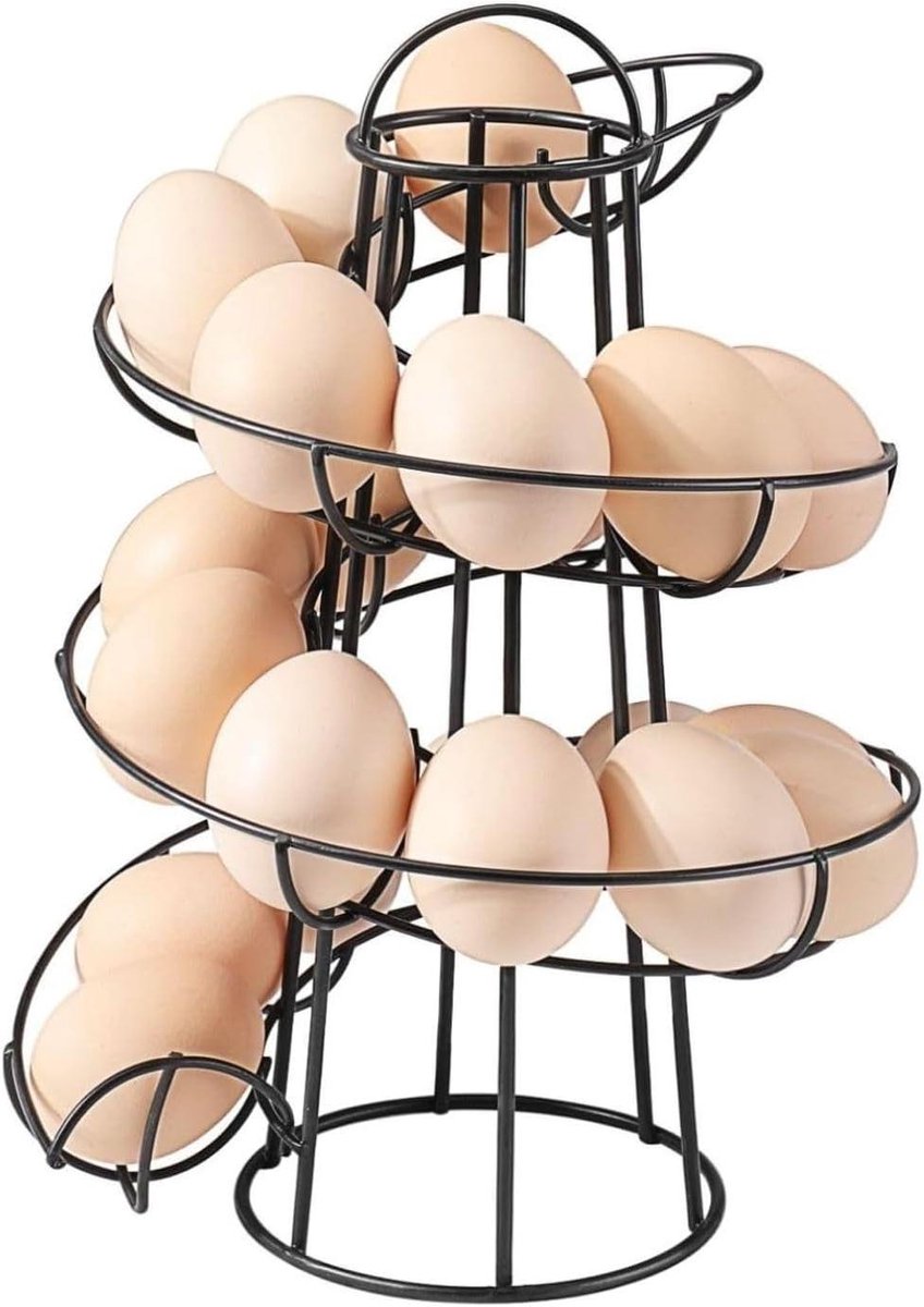 Eierhouder Spiraal - Eierdispenser Keukenrek - Eieren Bewaren - First In First Out - Voor 20 Eieren - Zwart
