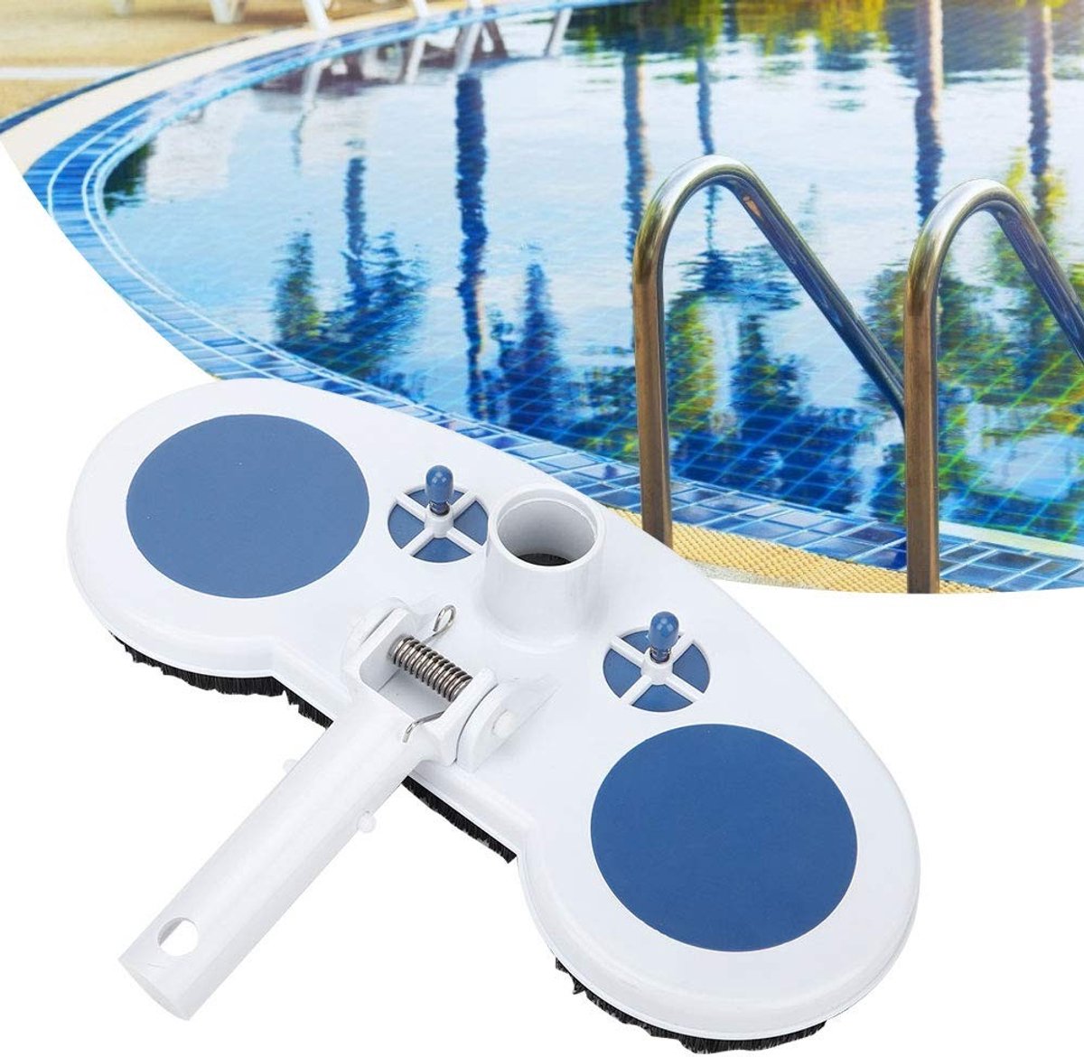 Dailygoods- Zwembadreinigingsborstel 33 cm - Professionele Zwembadreinigingsset - Accessoires voor Zwembadzuigkop - Verbindingsstang - Roestvrijstalen Veer - Lichtgewicht en Eenvoudig in Gebruik