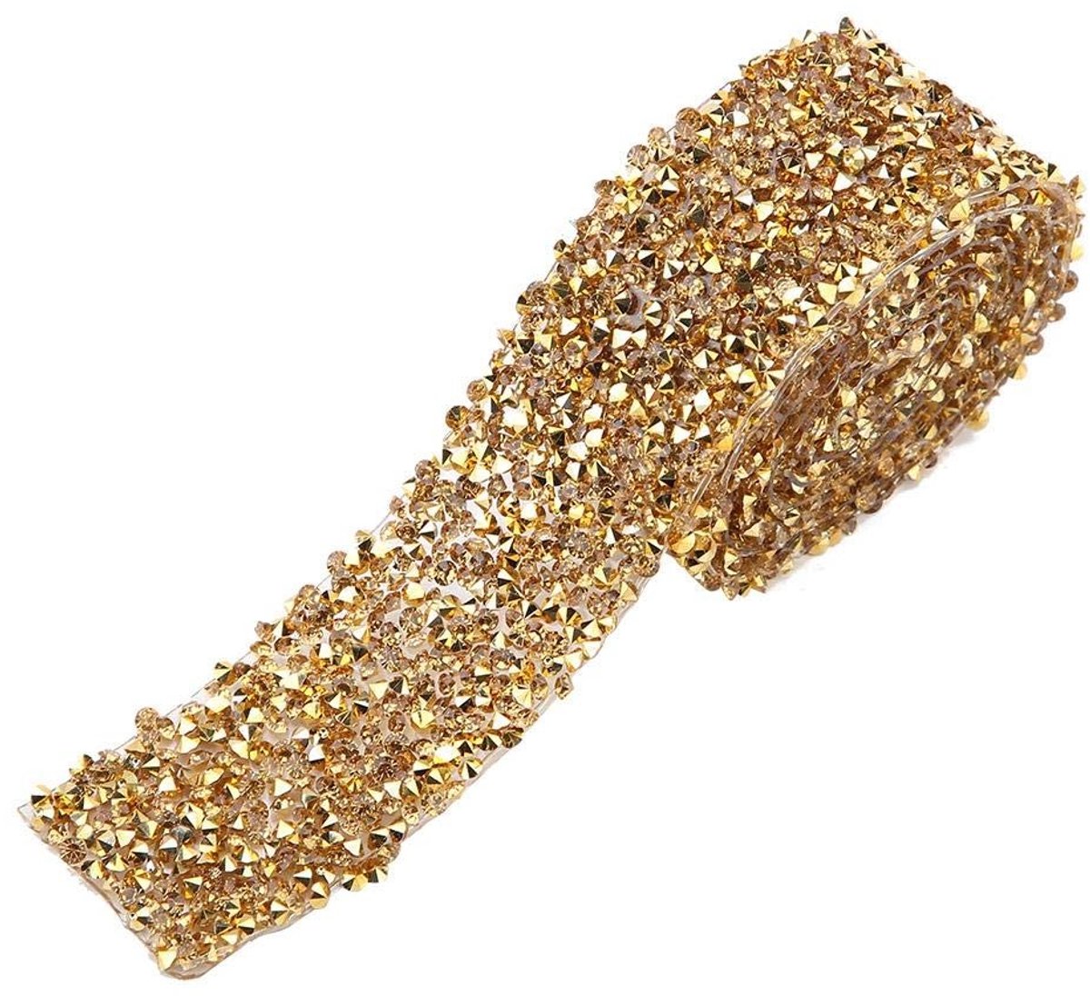 Dailygoods- Mesh Wrap 1 Meter x 3 cm - Gouden Onderkant - Voor Galajurken/Riemen/Haarklemmen - Bruiloft/Feestdecoratie - Hot Fix Methode - Vrij Gesneden - Strasslint