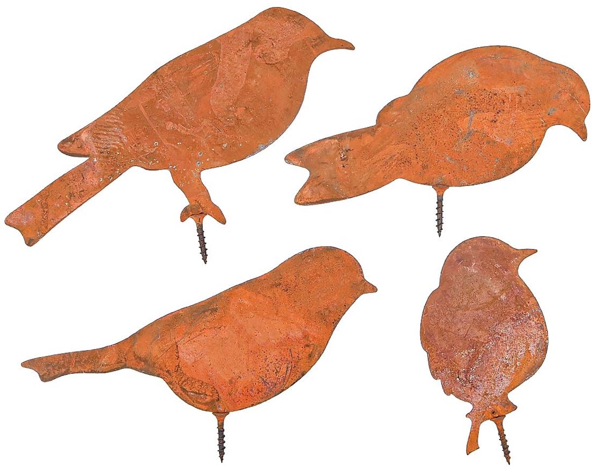 Dailygoods- Tuinvogels 4 Stuks - Metalen Decoratie - Roestige Vogel - Tuin Decoratie Buiten - Vintage Tuindecoratie - Sterk en Slijtvast
