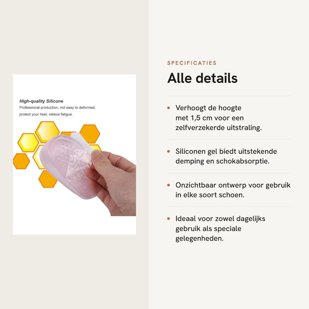 Dailygoods- Inlegzolen Hielverhoging - Inlegzolen Orthopedisch - Inlegzolen Siliconen - Inlegzolen Demping - Inlegzolen Ondersteuning - 1 Paar 1,5 cm