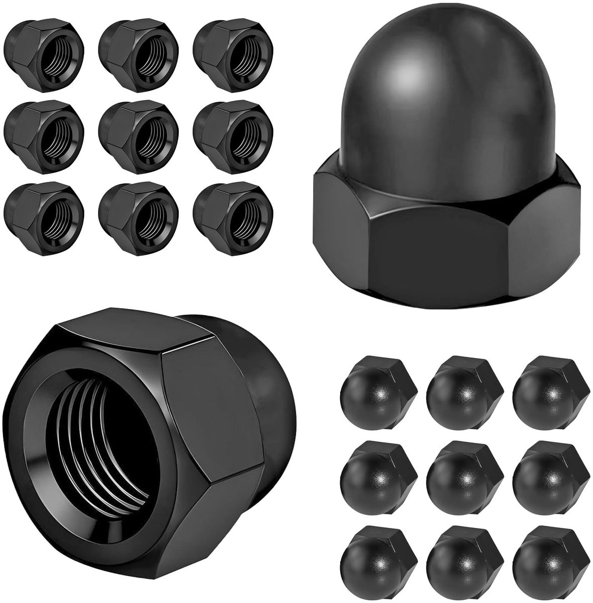 Dailygoods- Dopmoeren 20 Stuks - Zwart Zeskant Hoedmoeren - Hoogwaardige Koolstofstaal - Anti-loslaat/ Stofdicht Ontwerp - Eenvoudige Installatie - Moeren