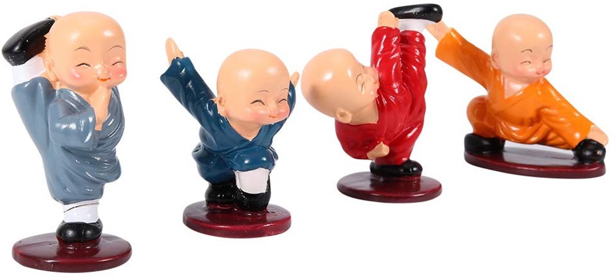 Dailygoods- Beeldje Kleine Monnik Kung Fu - Decoratie Beeld - Boeddhisme Sculptuur - Zen Meditatie Ornament - Hoogwaardig Harsmateriaal - Schattig en Levendig - Decoratiebeeld