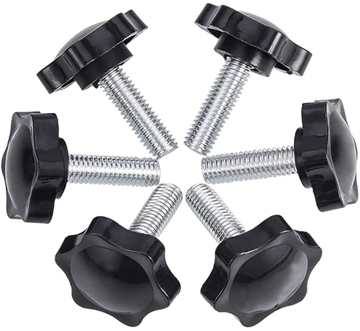 Dailygoods- Duimschroeven 6 stuks M8 x 25 mm - Gekartelde Kunststof Ster - Klemknop - Schroeven - Professioneel Merk - Hardware en Gereedschappen